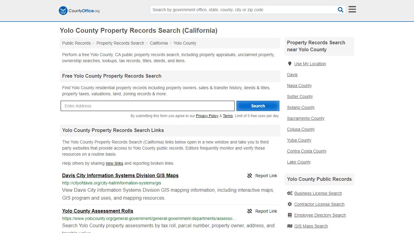 Property Records Search - Yolo County, CA (Assessments ...